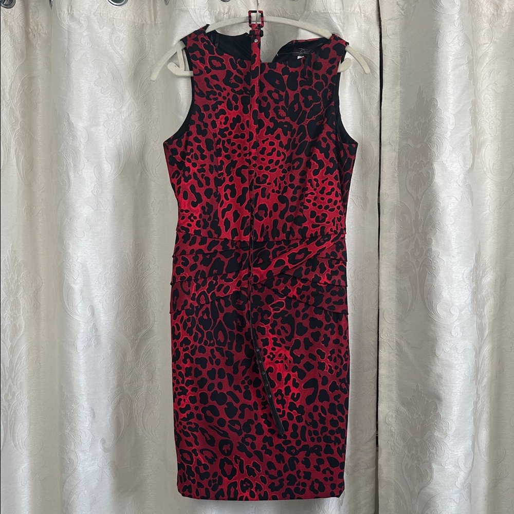 Jessica Red and Black Animal Print Midi Dress